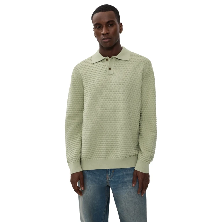 Les Deux Billy Weave Knitted Long Sleeve Polo Tea Green S