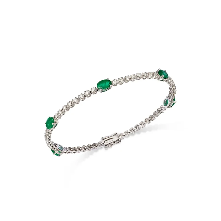 Gemstone & Diamond Tennis Bracelet in 14K White Gold
