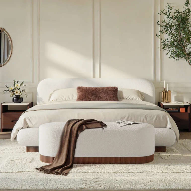 Rivo Upholstered Boucle Curved Bed & Bench Set