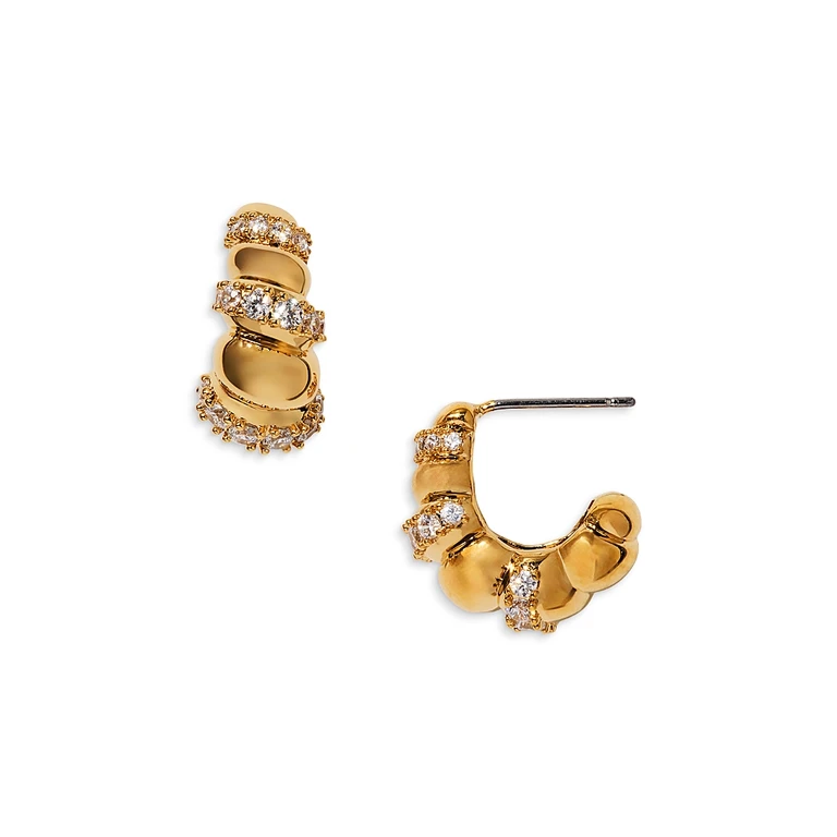 Nadri Pisa Puffy Pave C Hoop Earrings, 0.6L