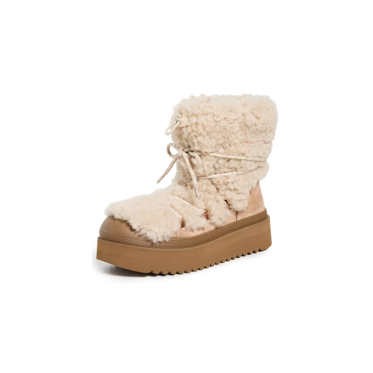 Bottines à lacets Tory Burch Mellow Shearling Buttermilk/Light Chestnut 10