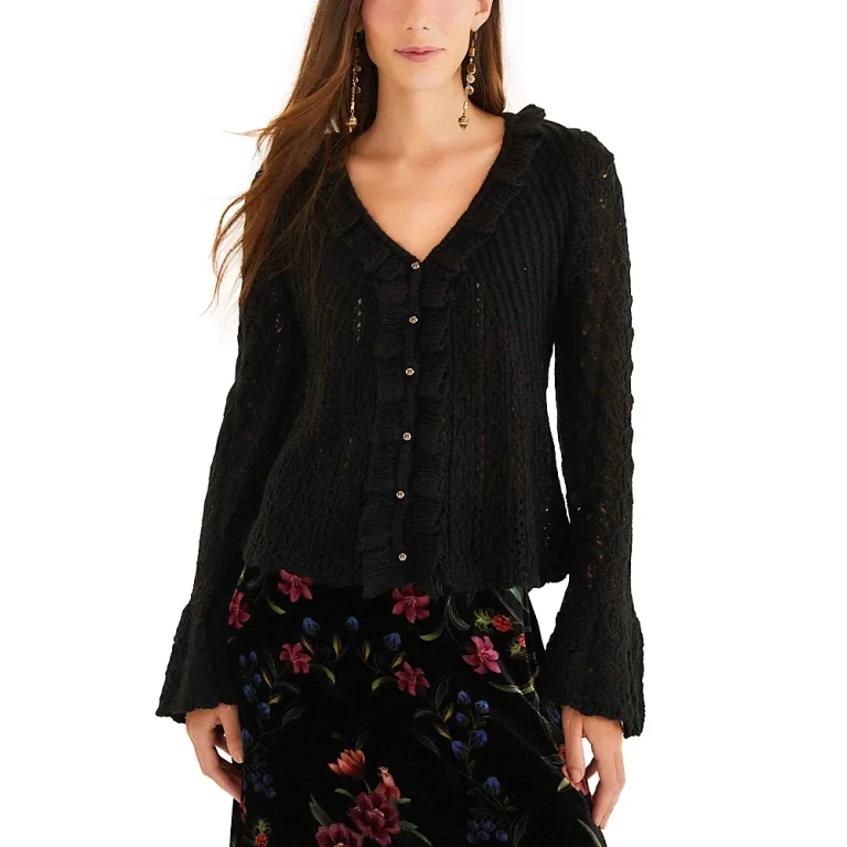 Farm Rio Lace Stitch Ruffle Cardigan
