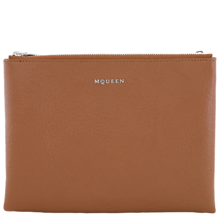 Alexander Mcqueen Ladies Pecan / Silver Logo-Plaque Clutch