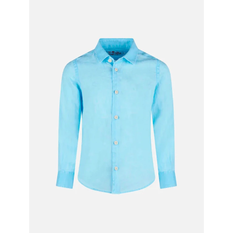 Mc2 Saint Barth Water Light Blue Kid Linen Shirt Agnes Sky