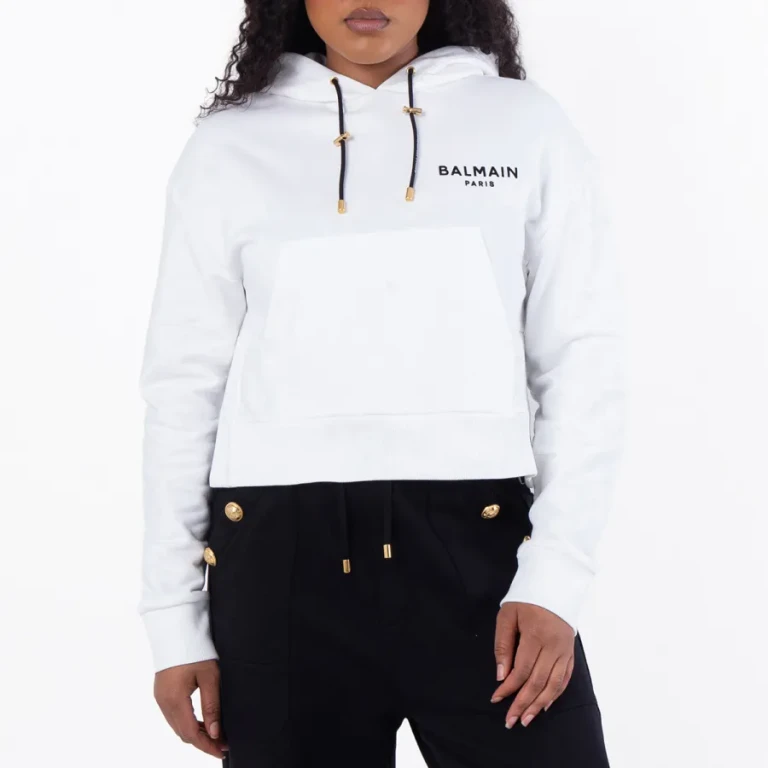 Balmain Cropped Cotton Flock Hoodie