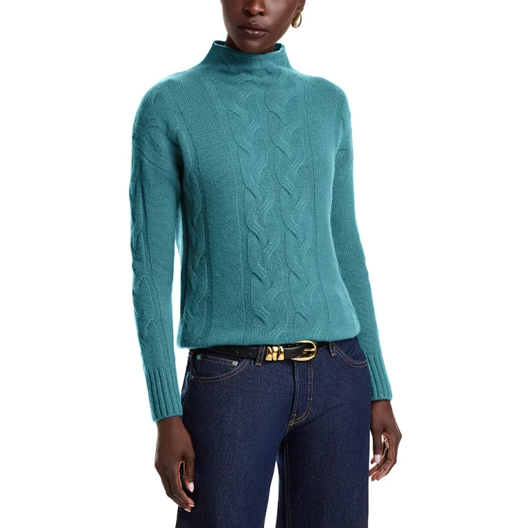 Mock Neck Cable Cashmere Sweater - Exclusive