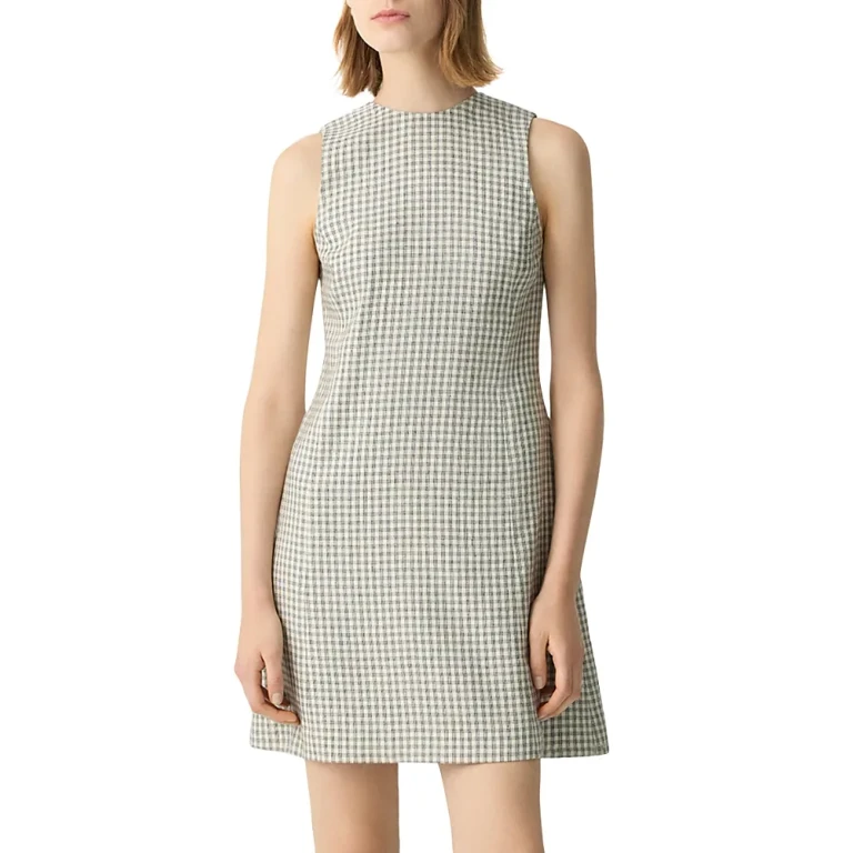 Theory A-Line Mini Dress in Checked Linen-Blend