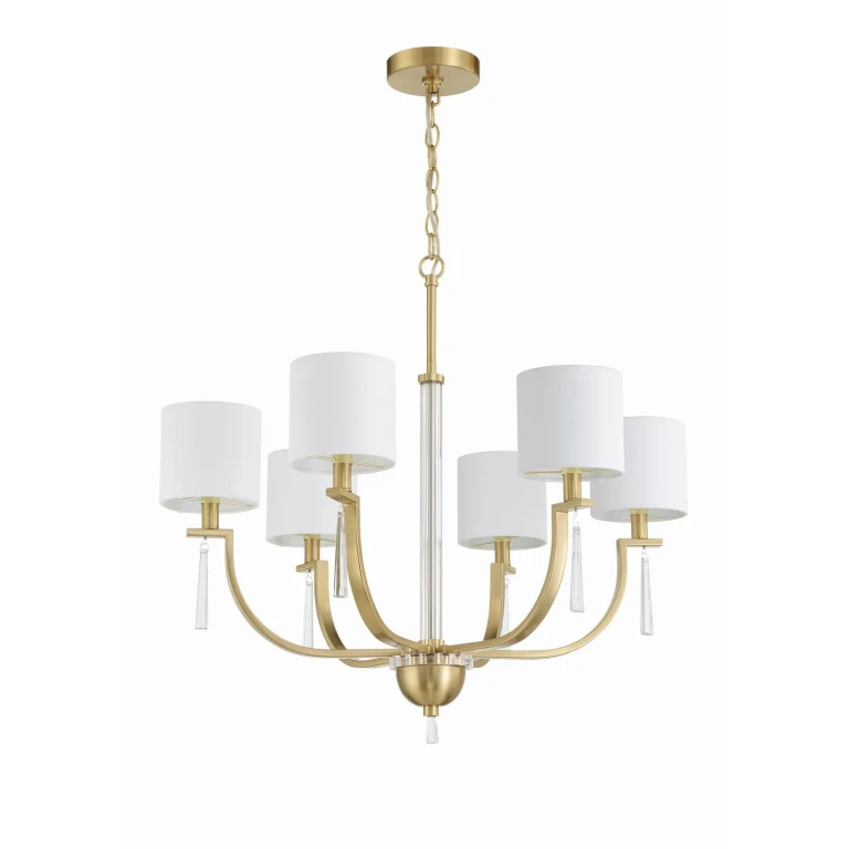 Satin Brass Six Light Chandelier from the Fortuna Collection