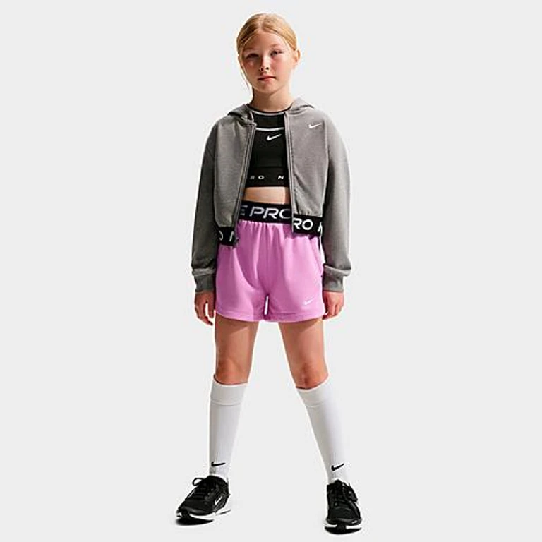 Nike Girls' Big Kids Pro Fleece Dri-FIT Shorts in Light Magenta/Light Magenta/Black Size: XS
