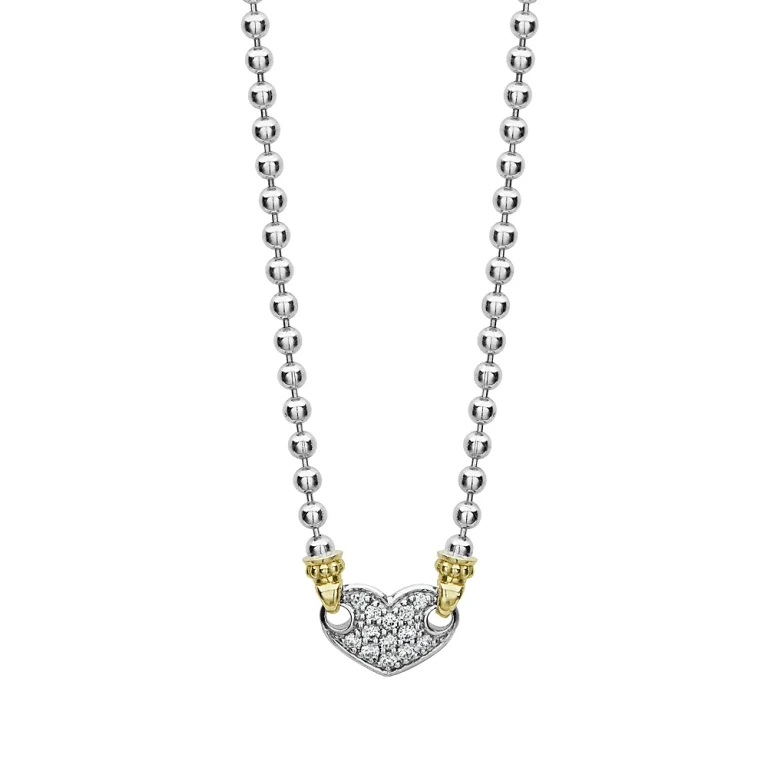 Lagos 18K Gold & Sterling Silver Beloved Pave Diamond Heart Pendant Necklace, 16