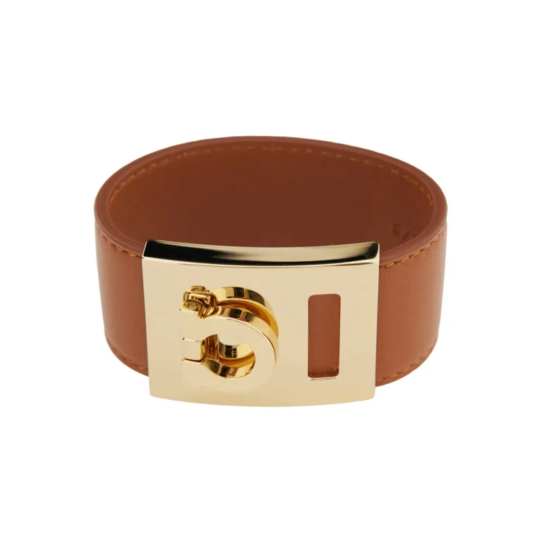 Ferragamo Hug Bracelet With Gancini Detail In Brown Smooth Leather For Women