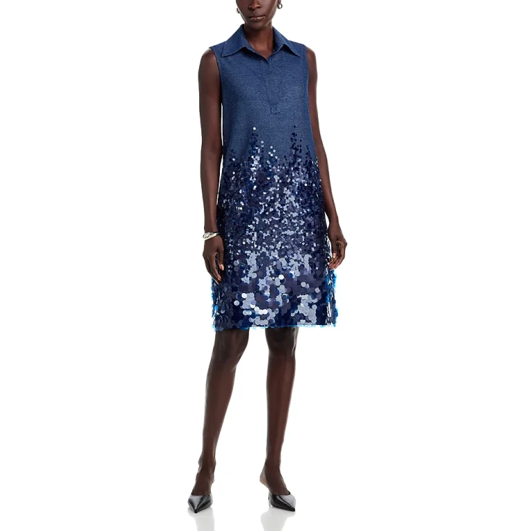 Teri Jon by Rickie Freeman Denim Pailette Dress