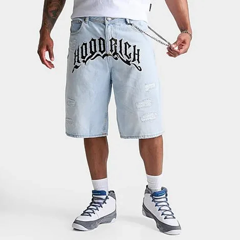Hoodrich Men's Ritual Distressed Denim Jean Shorts in Light Washed Denim Size: Small