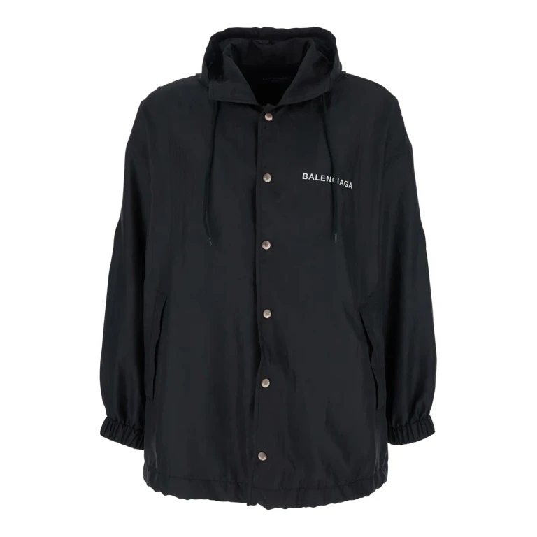 Balenciaga Black Jacket With Logo Lettering On The Front And Logo Patch On The Elbow In Tech Fabric Man