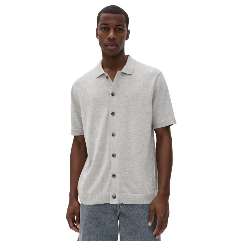 Katin Blake Knit Button Up Shirt Neutral Grey XXL