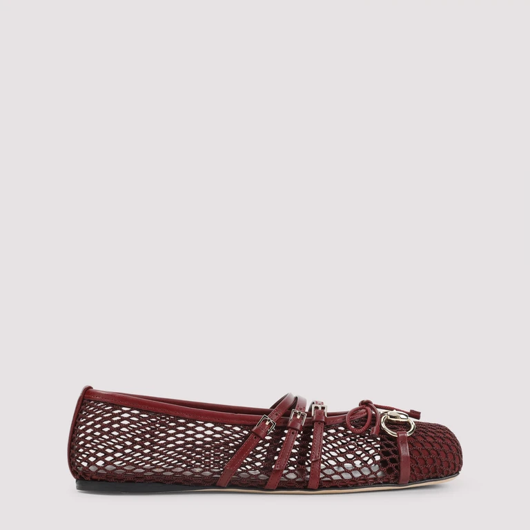Gucci Mesh Ballerinas Red Leather Shoe - Women
