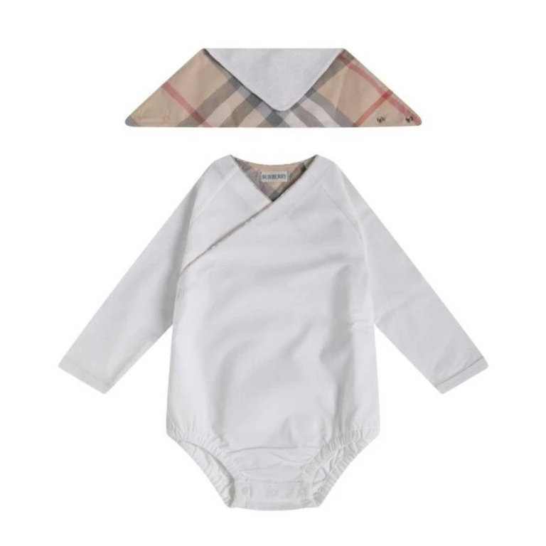Burberry Newborn Rizza Cotton Bodysuit & Check Bandana Bib Set