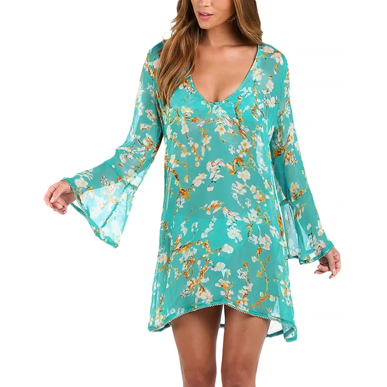 L'Agence Ansley Cherry Sheer Short Swim Cover-Up Dress