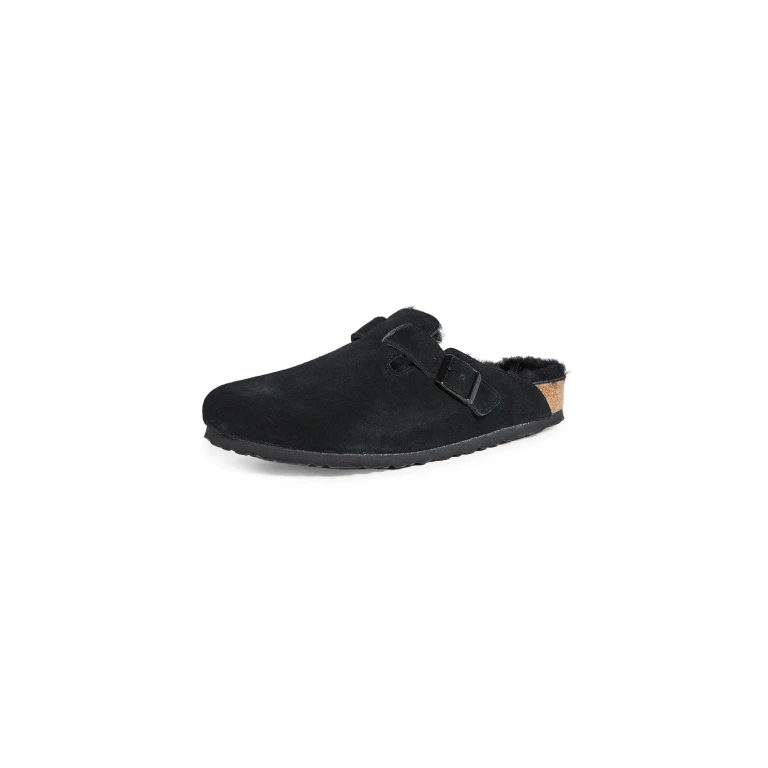BIRKENSTOCK 'Boston' Shearling Suede Leather Slippers