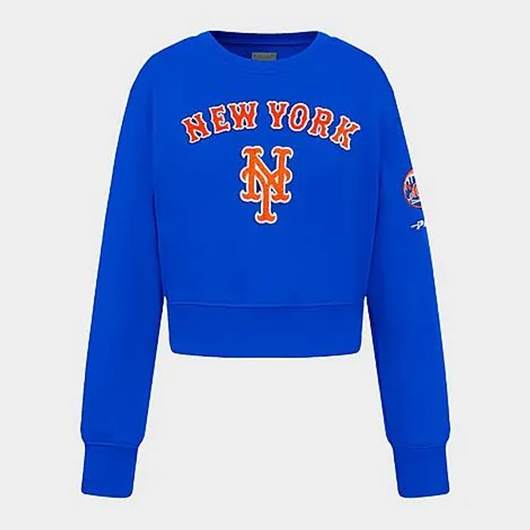 Pro Standard Girls' Big Kids New York Mets MLB Classic Fleece Crewneck Sweatshirt in Royal Blue Size: Small
