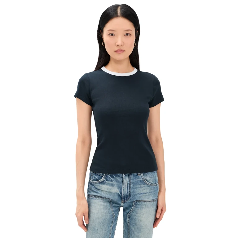 Madewell Ribbed Short Sleeve Crew Neck Tee with Center Back Colorblock L