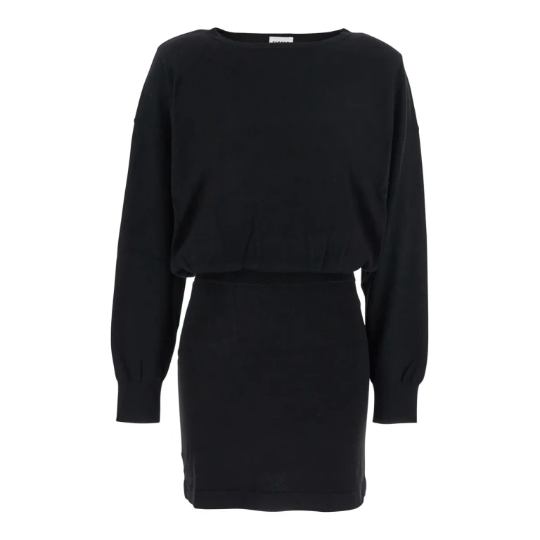 Parosh Black Dress With Boat Neck In Wool And Cashmere Blend Woman