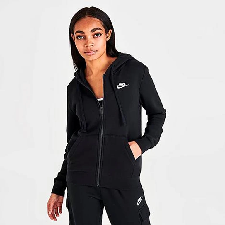 Nike Women's Sportswear Club Fleece Full-Zip Hoodie in Black/White Size: XS