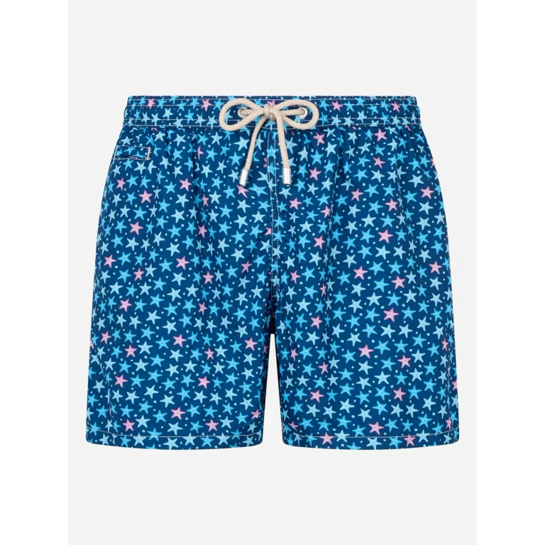 MC2 Saint Barth Lighting Micro Fantasy Blue Starfish Print Swim Shorts