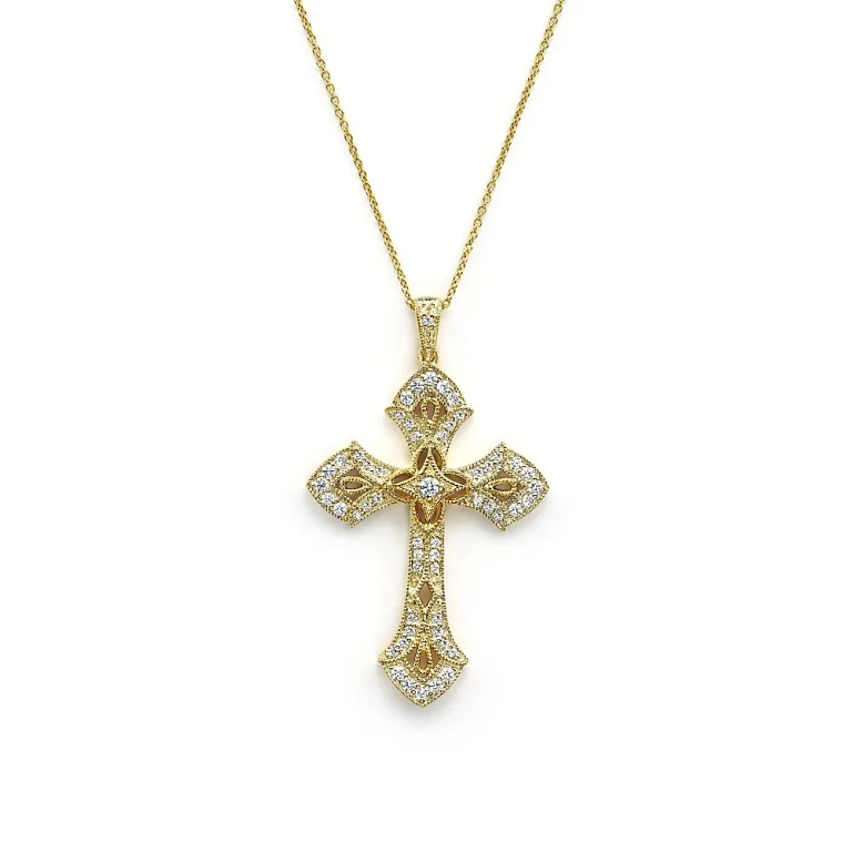 Diamond Cross Pendant Necklace in 14K Yellow Gold, .50 tcw