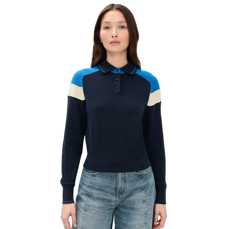 Guest in Residence Cashmere Alpine Collegiate Polo Midnight Combo XL