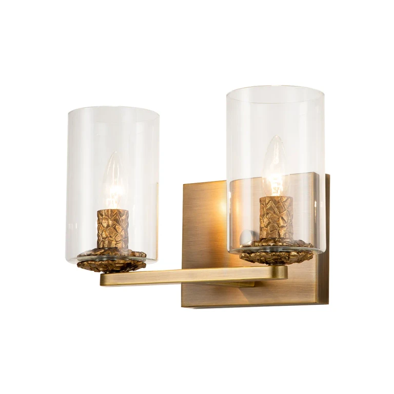 Bolivar 2-Light Bathroom Vanity Light in Antique Brass