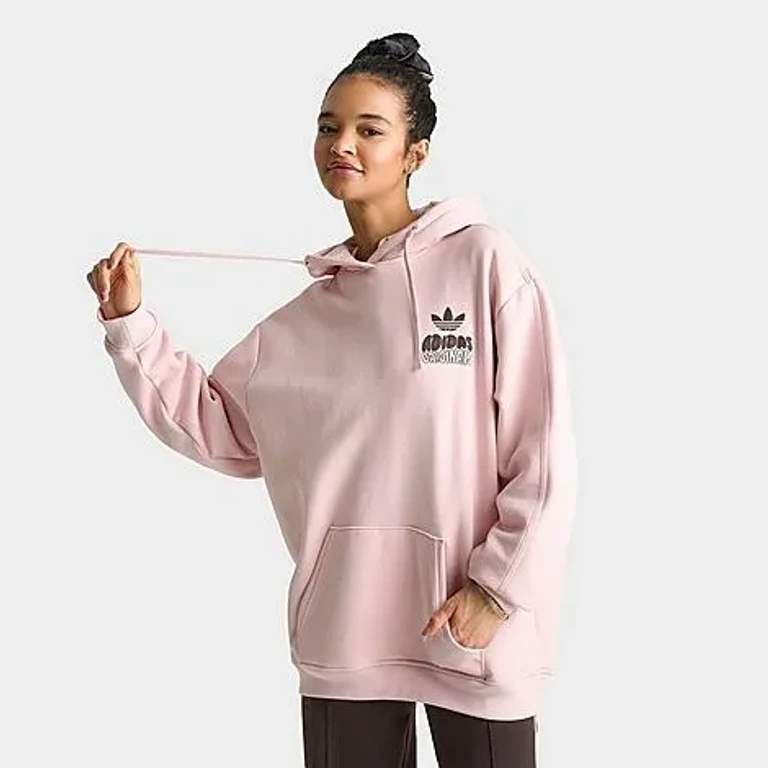 adidas Women's Originals Essential Wave Bubble Oversized Hoodie in Sandy Pink Size: XS