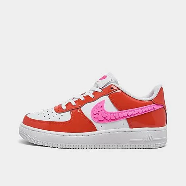 Nike Big Kids Air Force 1 LV8 Casual Shoes in Picante Red/Pink Spell/White Size: 3.5