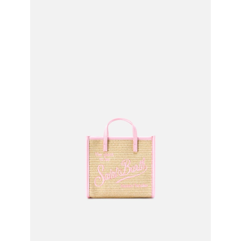 Mc2 Saint Barth Vivian Mini Straw Effect Bag With Pink Embroidered Logo - Unisex