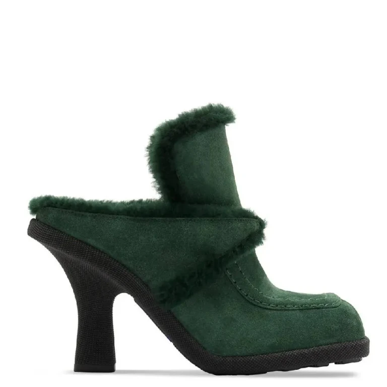 Burberry Highland Equestrian Knight Motif Suede Mules