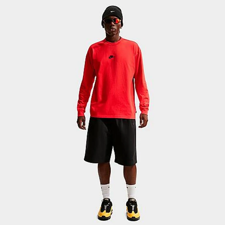 Nike Men's Sportswear Premium Essentials Futura Long-Sleeve T-Shirt in University Red Size: XS