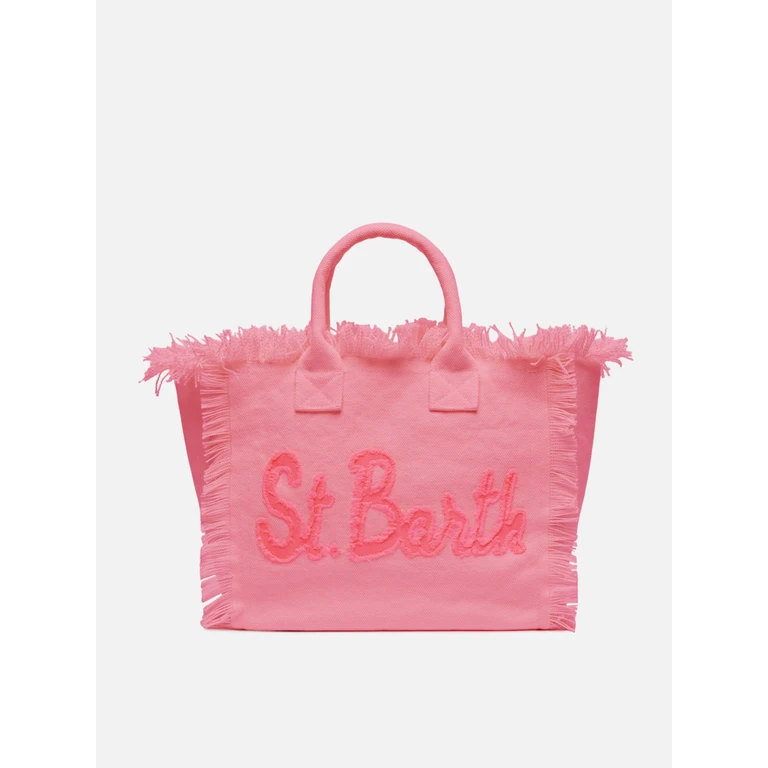 Mc2 Saint Barth Colette Pink Cotton Canvas Handbag With Patch Logo Bag - Unisex