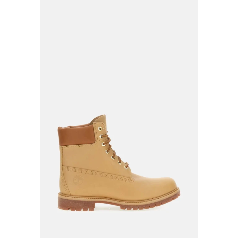 Timberland Beige Water-proof Boots With Logo Plate In Leather Man