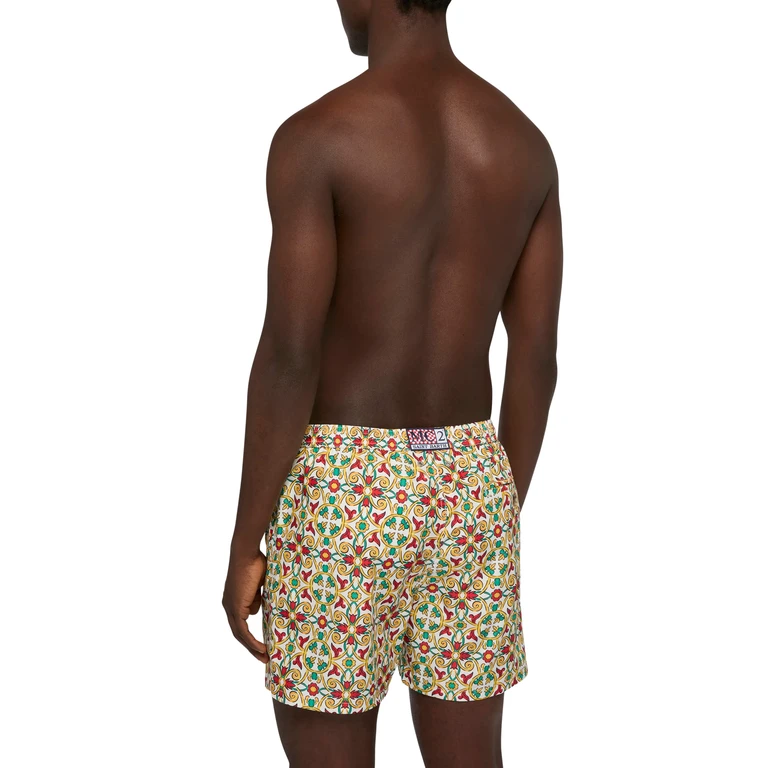 Mc2 Saint Barth Lightweight Fabric Swim-Shorts Lighting 70 With Majolica Print White Swimshort - Men