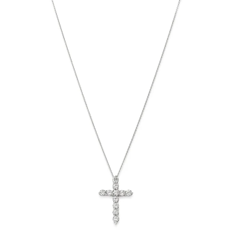Diamond Cross Pendant Necklace in 14K White Gold, 1.75 tcw