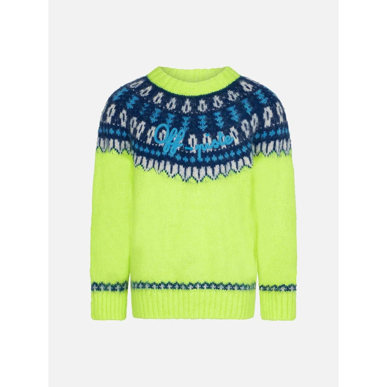 Mc2 Saint Barth Boy Fluo Yellow Sweater With Icelandic Jacquard