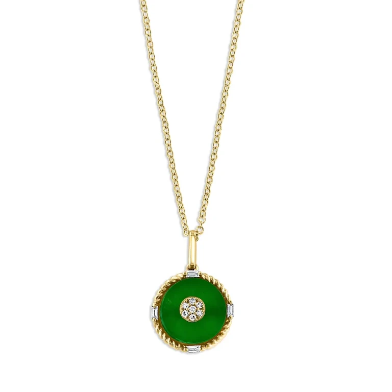 Jade & Diamond Pendant Necklace in 14K Yellow Gold, 16-18