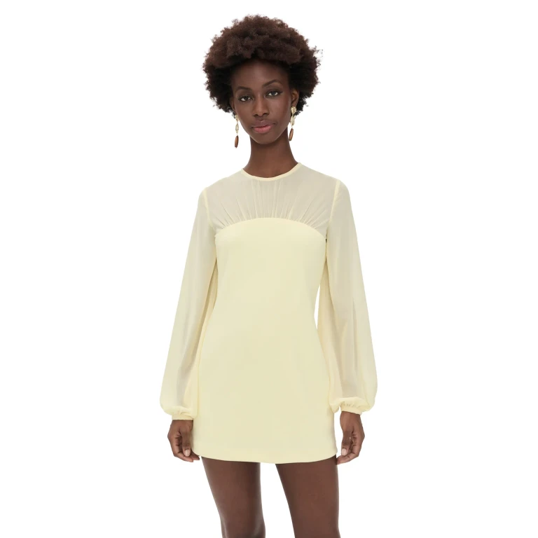 endless rose Mixed Media Mini Dress with Puff Sleeves Butter S