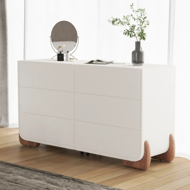 Curva 63" Boucle White 6 Drawer Smart Dresser Chest