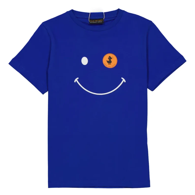 Save The Duck Kids Cyber Blue Smiley Logo Print T-Shirt