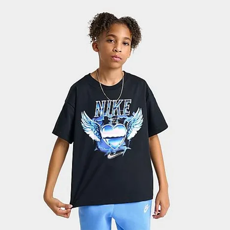 Nike Girls' Big Kids Heart Wing T-Shirt in Black Size: XS
