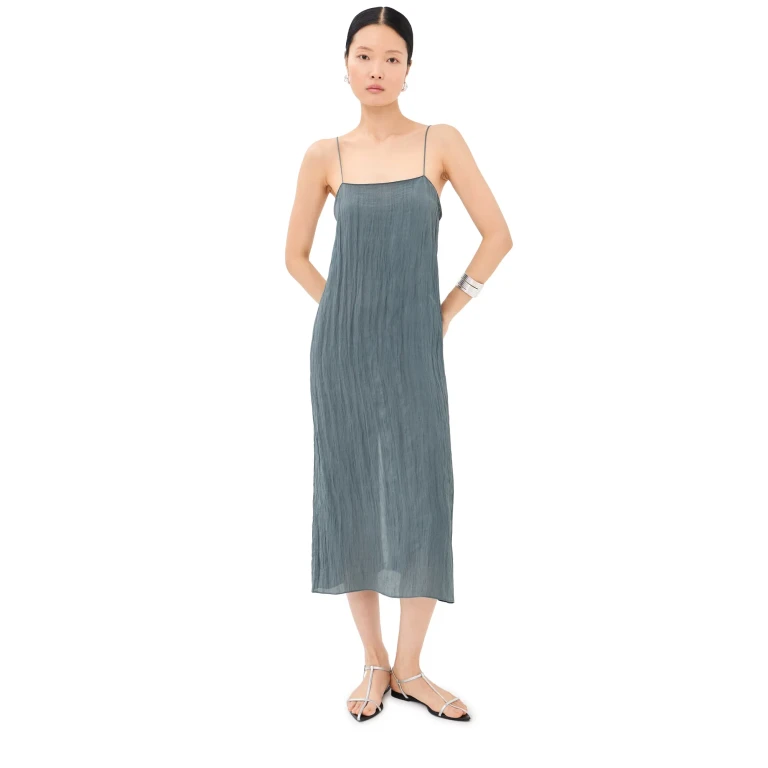 Tibi The Crinkle Slip Dress Dark Grey 2