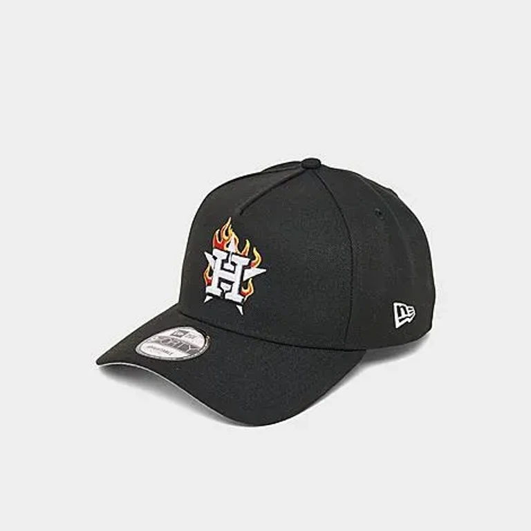 New Era Houston Astros MLB 9FORTY A-Frame Flames Snapback Hat in Black/White