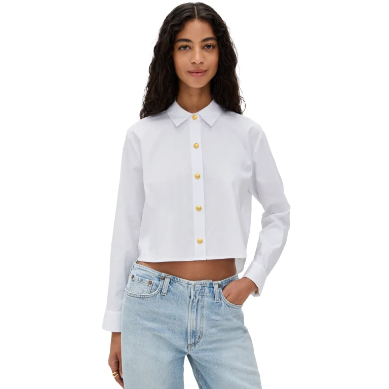 Chemise L'AGENCE Cosette Crop High Low Blanc/Or S