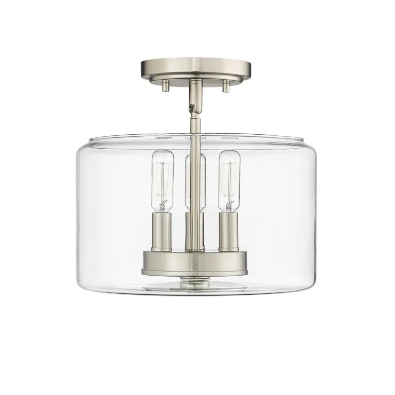 Brushed Nickel Three Light Semi-Flush Mount from the Asheville Collection